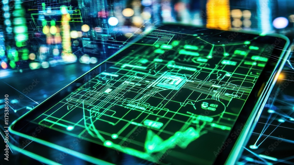 Fototapeta premium Futuristic Technology: Digital Circuitry on Tablet Screen