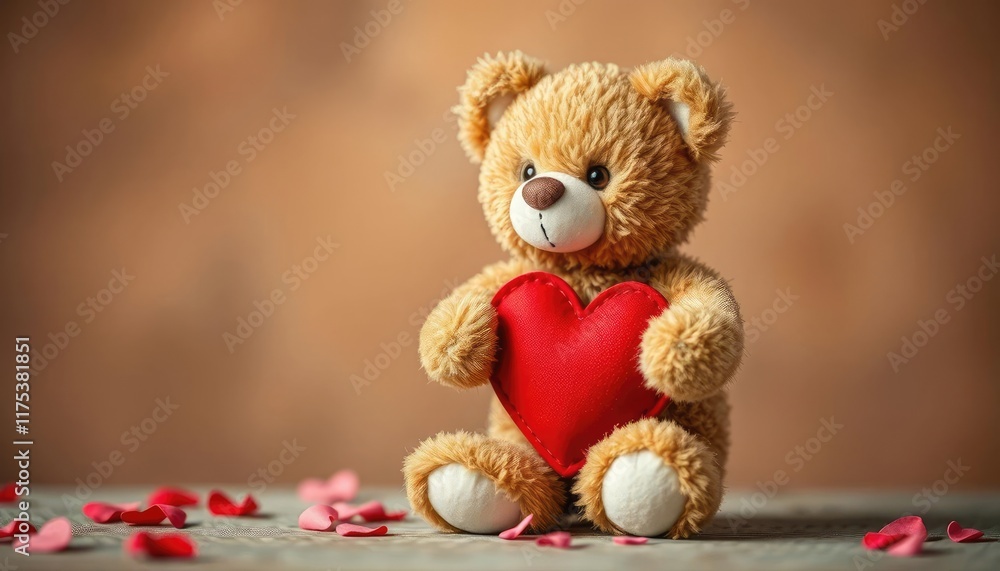 Obraz premium Teddy bear holding heart, Valentine's Day, soft focus, love, gift