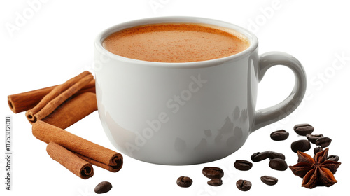 cup of coffee  with cinnamon isolated on white background