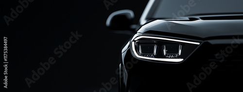 banner car headlight close up on black background