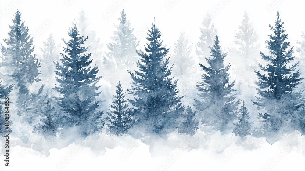 Fototapeta premium Enchanted Winter Forest: A Watercolor Dream