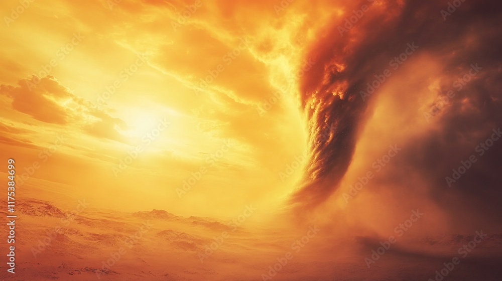 Obraz premium Fiery Sunset Tornado: A Dramatic Desert Storm