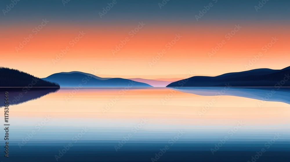 Serene Sunset Over Mountain Lake Reflection Serene Sunset Over Mountain Lake Reflection