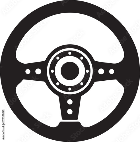Classic Black Silhouette Steering Wheel Illustration Vector Graphic