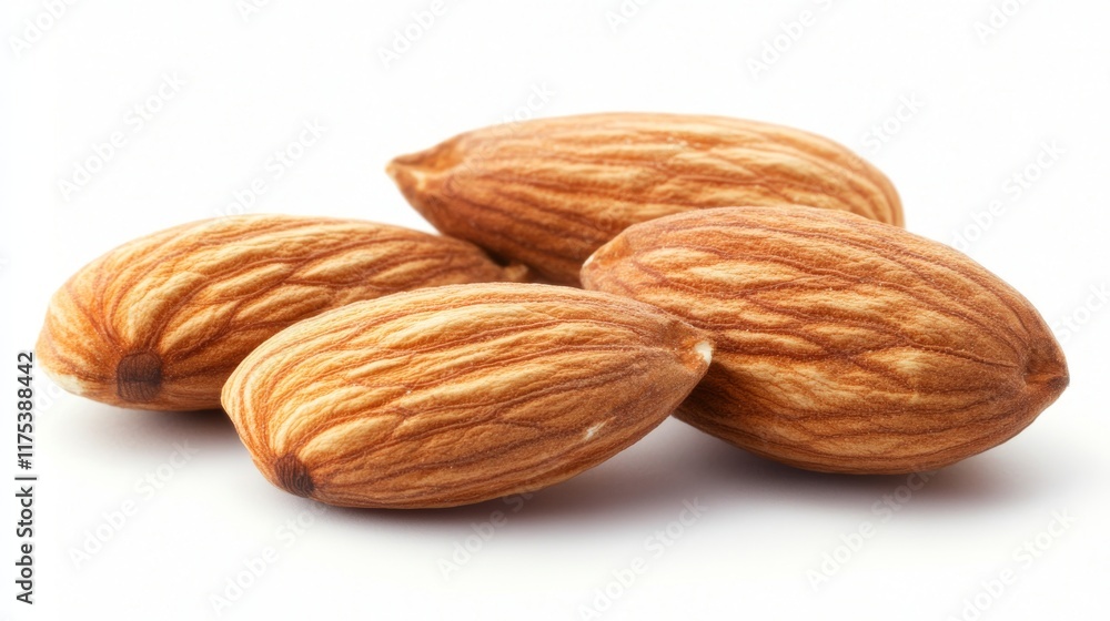 Almond nuts isolated on white background, healthy snack, natural organic food, close-up view of raw almonds, perfect for nutrition, culinary, and healthy lifestyle concepts Almond nuts isolated on white background, healthy snack, natural organic food, close-up view of raw almonds, perfect for nutrition, culinary, and healthy lifestyle concepts
