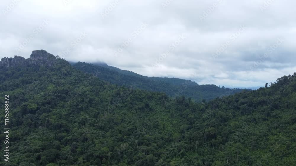 Aerial view of mountains in Kalimantan covered in clouds or fog Aerial view of mountains in Kalimantan covered in clouds or fog
