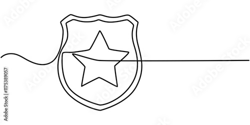 continuous line drawing of shield symbol with stars. abstract line art illustration, Defence Vector Line Icon - Simple Thin Line Icon, Premium Quality Design Element, Police gold shield badge.
