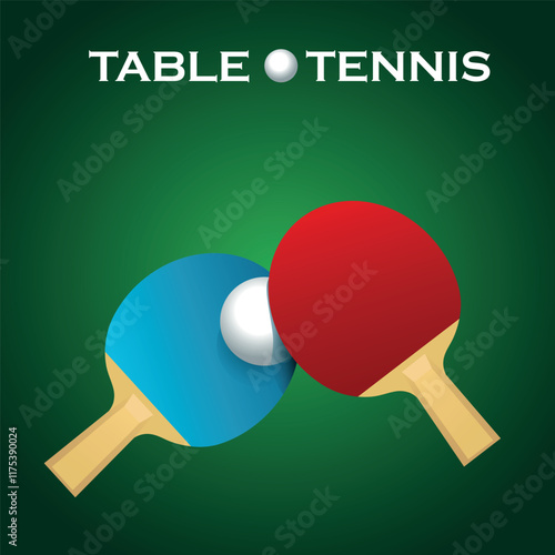 Table tennis tournament poster. Flat vector ping pong rackets and ball