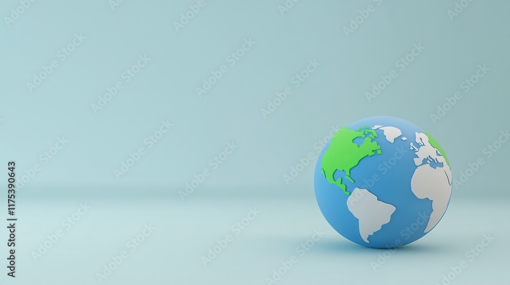Stylized Earth Globe on Light Blue Background: A Minimalist Representation of Our Planet Stylized Earth Globe on Light Blue Background: A Minimalist Representation of Our Planet