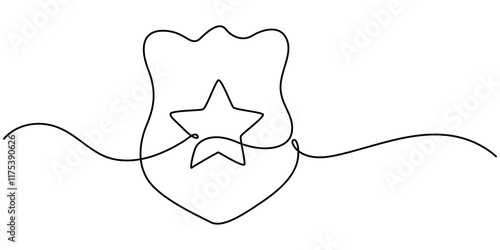 continuous line drawing of shield symbol with stars. abstract line art illustration, Defence Vector Line Icon - Simple Thin Line Icon, Premium Quality Design Element, Police gold shield badge.
