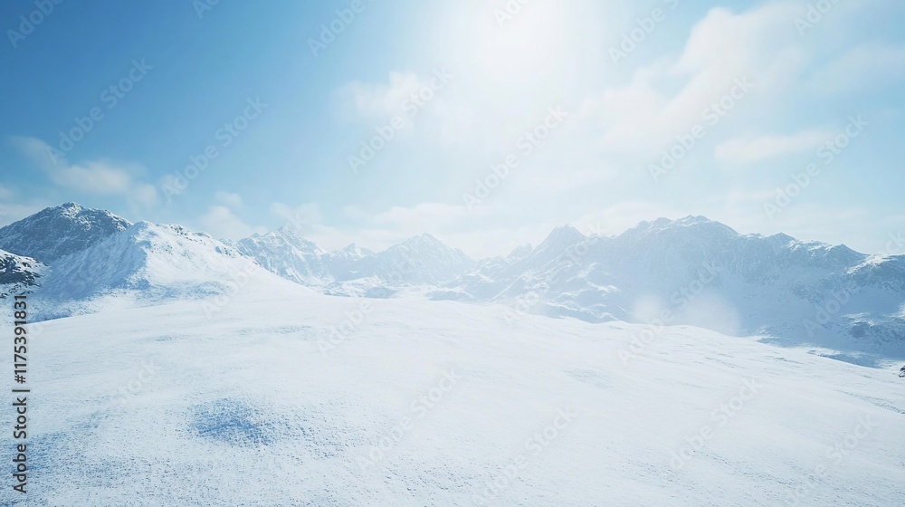 Snowy Mountain Range Under a Bright Winter Sky Snowy Mountain Range Under a Bright Winter Sky