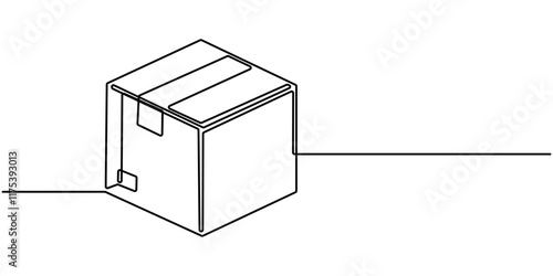 Package, Cardboard Continuous Line Icon, Vector line image on white background, one line. packing box, Cargo Package Continuous one Line 
drawing Illustration, outline pro.