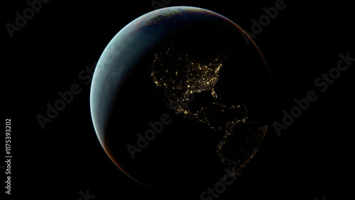 Earth seen from the space, view on the USA. Orbit of the Earth.
