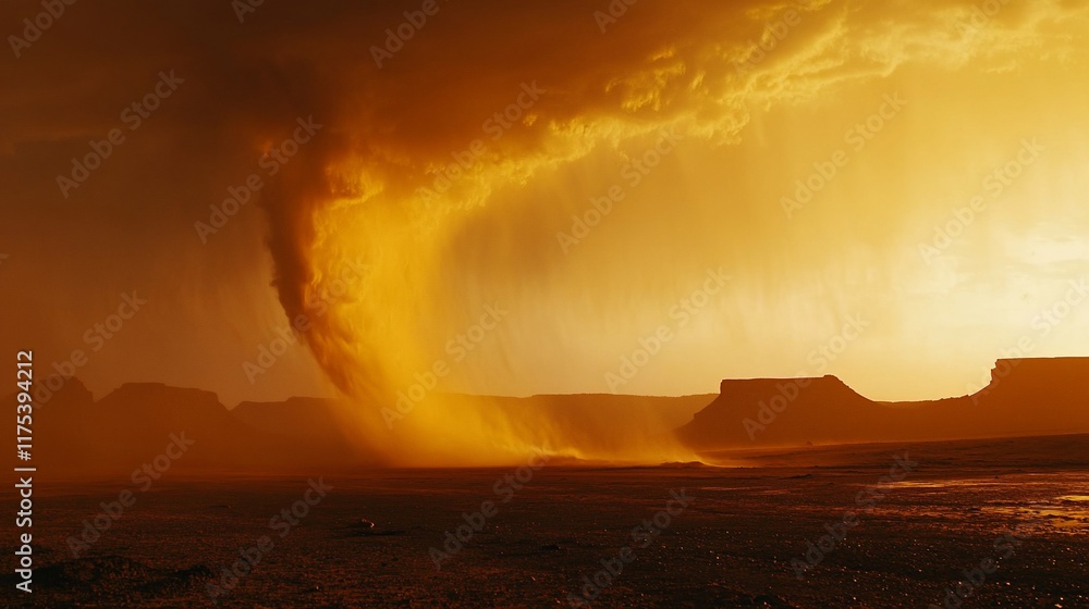 Fototapeta premium Fiery Desert Sunset with a Dust Devil