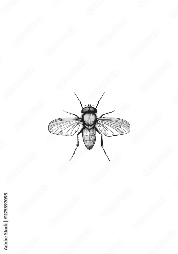 Intricate Line Art Illustration of a Fly with Detailed Wing Textures on Transparent Background Intricate Line Art Illustration of a Fly with Detailed Wing Textures on Transparent Background