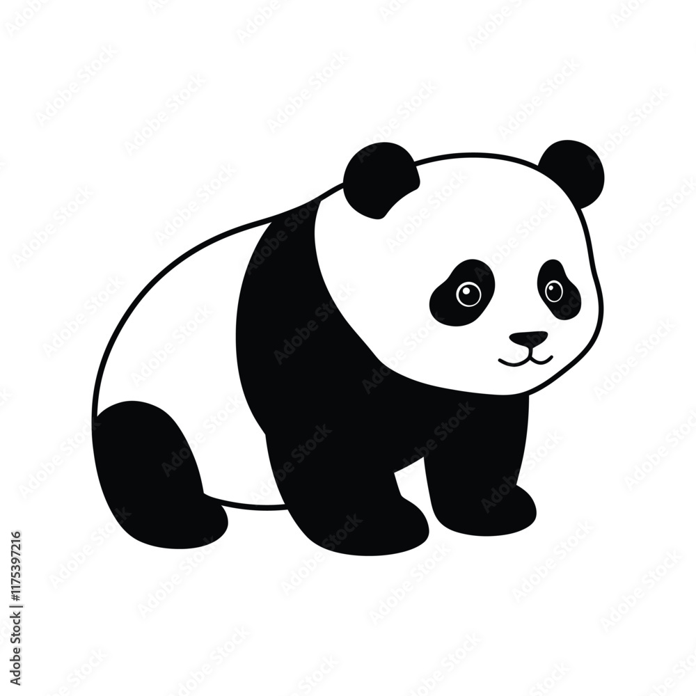 Fototapeta premium Baby Panda black and white vector graphic.