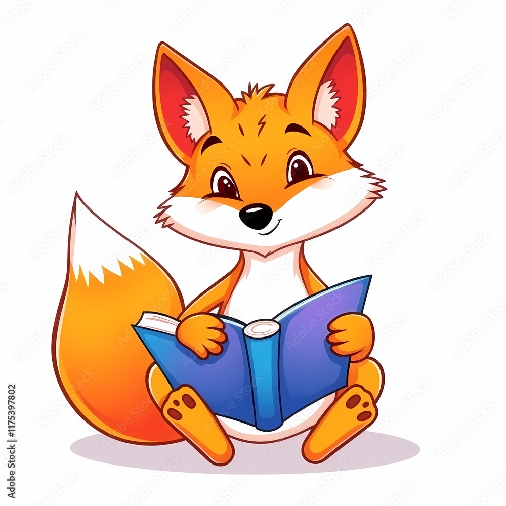 Obraz premium Charming Fox Reading a Book
