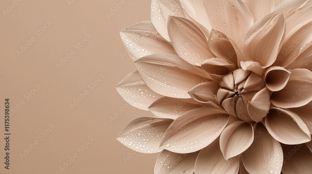 Fototapeta premium macro flower with dew drops close-up in trend color 2025 mocha mousse