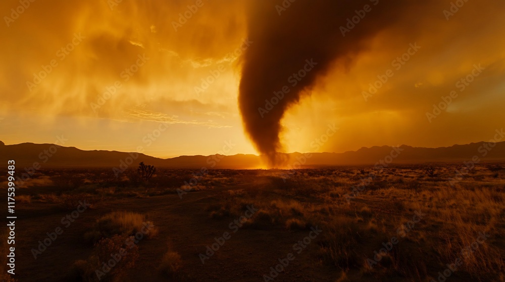 Fiery Sunset Tornado: A Dramatic Desert Landscape Fiery Sunset Tornado: A Dramatic Desert Landscape