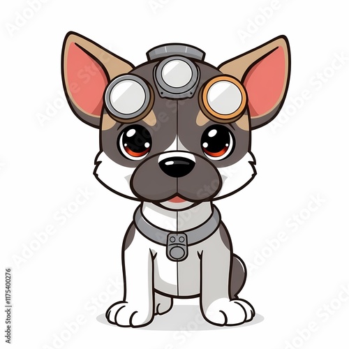 Adorable Puppy Pilot: A charming cartoon illustration of a cute puppy wearing a pilot's helmet and goggles, ready for adventure. Perfect for children's books, websites. photo