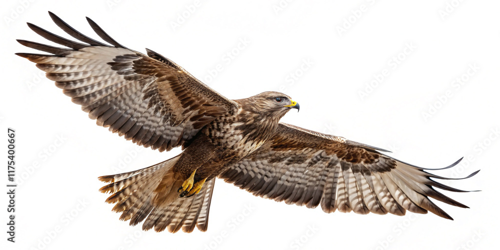 Flying Buzzard Isolated on White Background for Wildlife Photography Flying Buzzard Isolated on White Background for Wildlife Photography