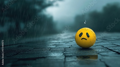 Wallpaper Mural Sad emoji with a teardrop falling and a rainy, overcast sky in the background Torontodigital.ca