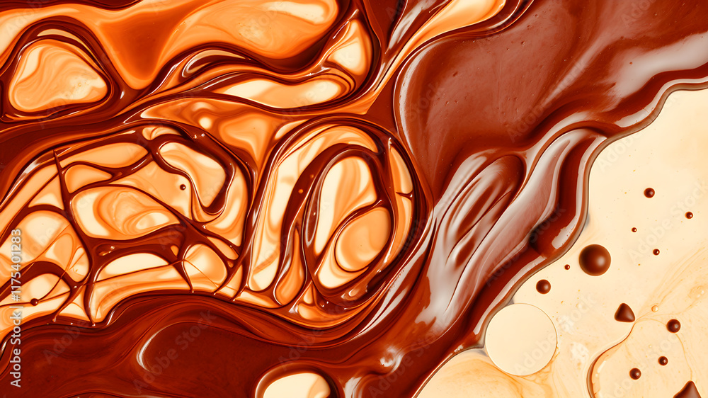 Processed collage of melted liquid chocolate texture. Background for banner, backdrop or texture. Generative AI Processed collage of melted liquid chocolate texture. Background for banner, backdrop or texture. Generative AI