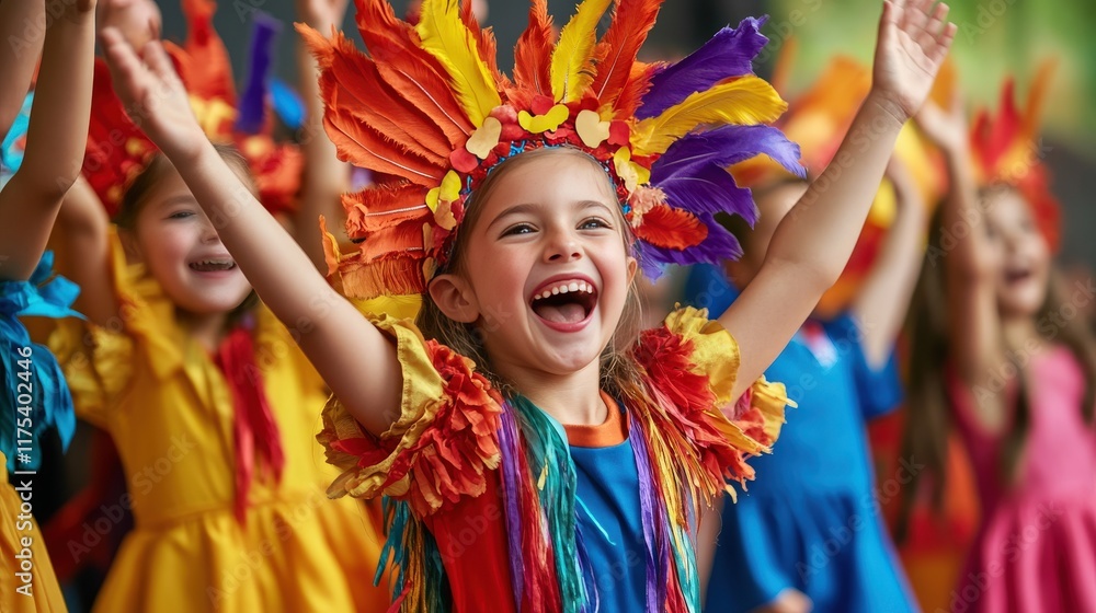 Girl Smiles Wearing Colorful Festive Headdress Girl Smiles Wearing Colorful Festive Headdress