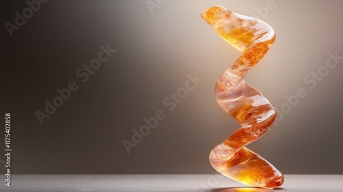 A vibrant amber twist sculpture set against a neutral backdrop, creating an inviting and engaging focal piece, embodying innovation and modern artistic vision. photo