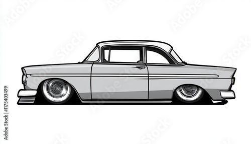 Classic car side view illustration with lowered suspension. Ideal for car club logos, t-shirt designs, or posters.