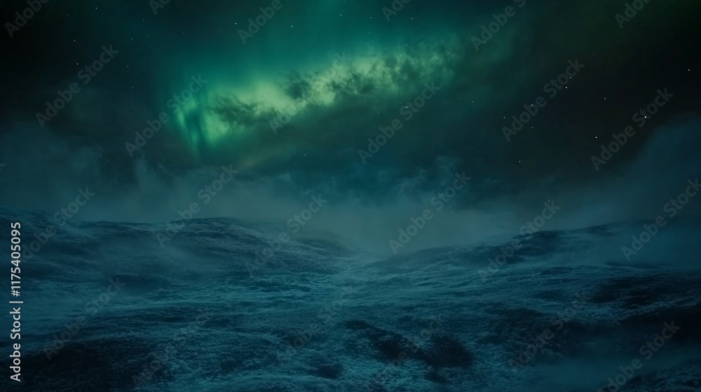 Mystical Aurora Borealis over a Foggy Landscape Mystical Aurora Borealis over a Foggy Landscape