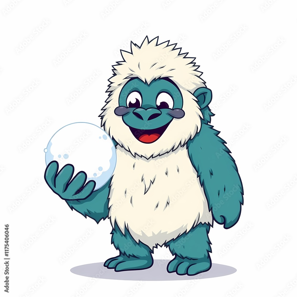 Fototapeta premium Playful Yeti with Snowball 