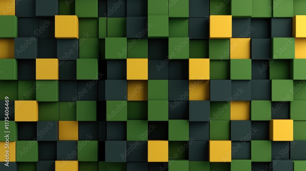 A textured pattern of green, yellow, and dark blocks creating a modern design. A textured pattern of green, yellow, and dark blocks creating a modern design.
