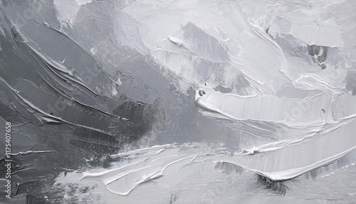 Abstract gray and white textured artwork displaying fluid movement and depth in modern artistic expression