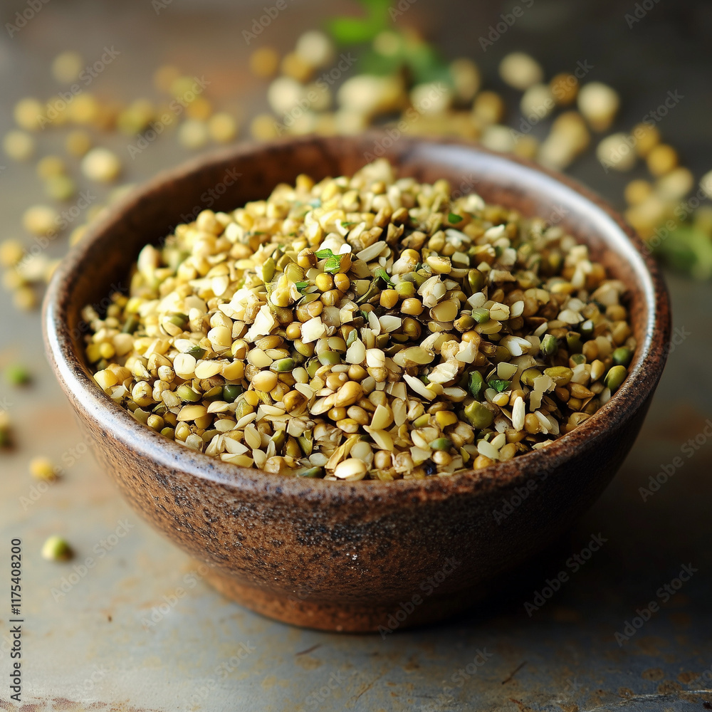 Bowl of mixed seeds on rustic wooden table Bowl of mixed seeds on rustic wooden table