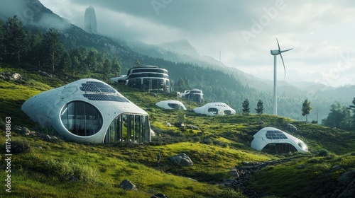 Wallpaper Mural A combination of wind and solar power systems in a hilly, green environment Torontodigital.ca