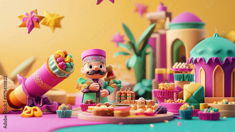Naklejka premium Playful 3D Ramadan Celebration Illustration