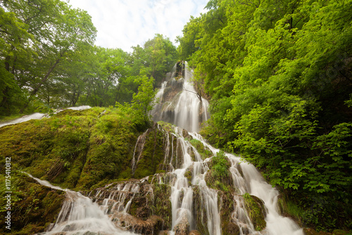 Bad Urach Wasserfall im Frühling nach einem starken Regen.  photo