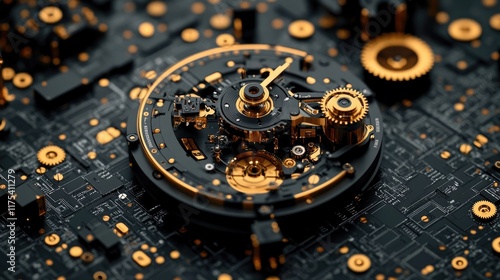 Wallpaper Mural Intricate clockwork mechanism fused with a circuit board. Ideal for illustrating technological advancement or a fusion of old and new. Torontodigital.ca