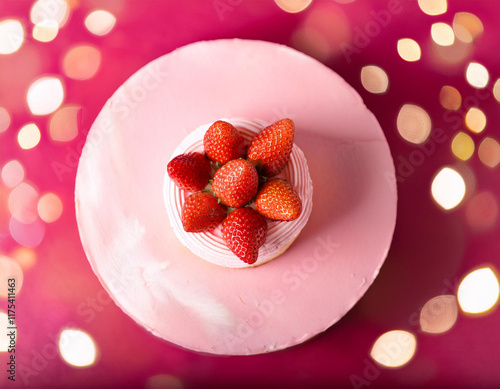 delicious strawberry cake on wood background