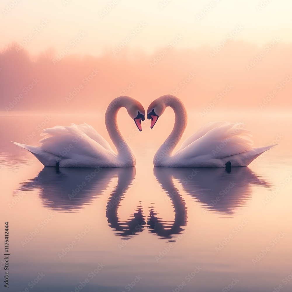 Fototapeta premium swans on the lake at sunset