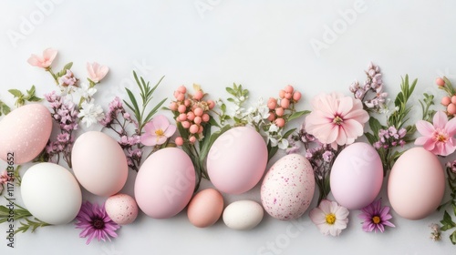 Pastel Pink Easter Eggs & Delicate Spring Blossoms