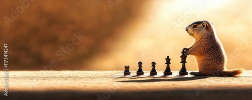 A groundhog playing chess with its shadow and blank space for captions, creative meme template, whimsical