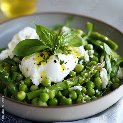 there is a bowl of peas and a dollop of cheese photo