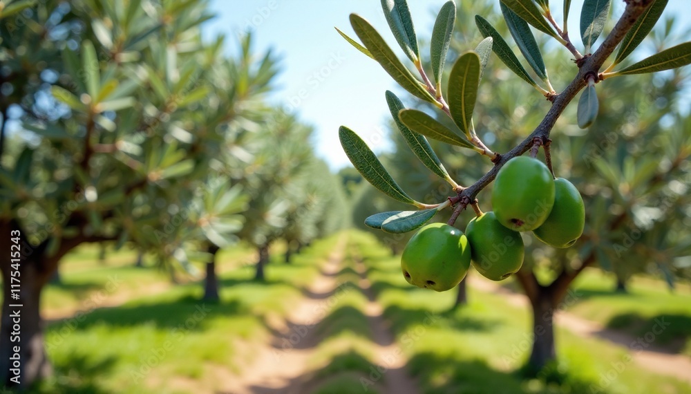 Olive trees in full bloom with green olives and olive grains, Mediterranean, flower Olive trees in full bloom with green olives and olive grains, Mediterranean, flower