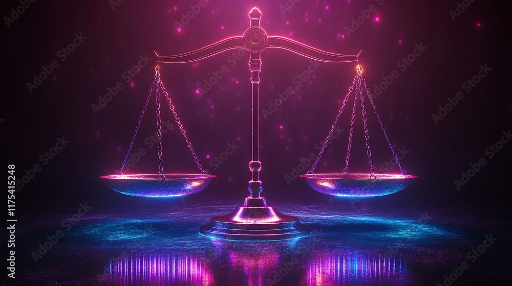 Neon Scales of Justice: A Glowing Symbol of Balance and Law Neon Scales of Justice: A Glowing Symbol of Balance and Law