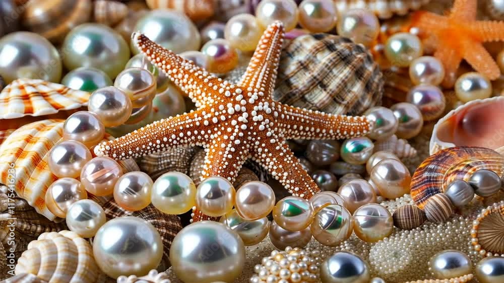 Vibrant Starfish, Seashells, and Pearls Stunning Underwater Display of Marine Treasures in Natures Ocean Beauty and Beach Decor Vibrant Starfish, Seashells, and Pearls Stunning Underwater Display of Marine Treasures in Natures Ocean Beauty and Beach Decor