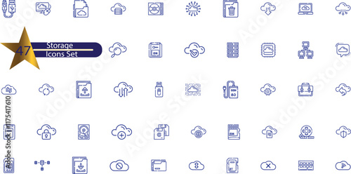 Storage icon set. Containing warehouse, database, box, inventory, container, shelf,