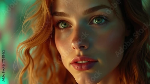 Wallpaper Mural Surprised Beautiful Woman with Red Hair Speaking, Video Animated Background with Copy Space Torontodigital.ca