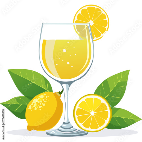Limoncello spritz vector illustration. Traditional Italian lemon aperitif in a glass. Summer Sicilian citrus cocktail for bar and menu.